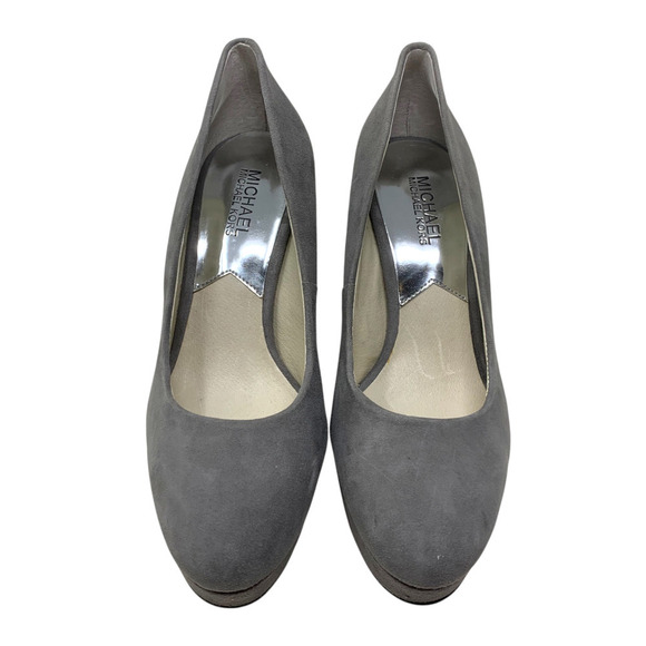 New Michael Kors Sabrina Steel Gray Suede Platform Pumps Sz 8.5 Chain Detail NWT - Picture 5 of 14